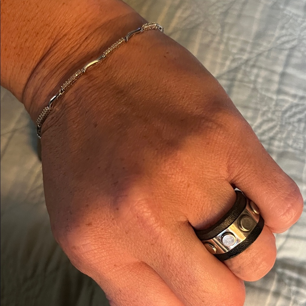 Artisan Black Leather Ring with Silver Stud Accents - Picture 14 of 14